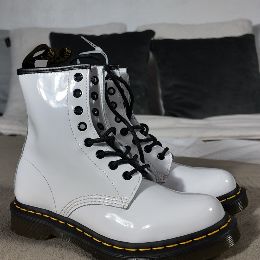 Dr. Martens White Combat Boots with Black Accents